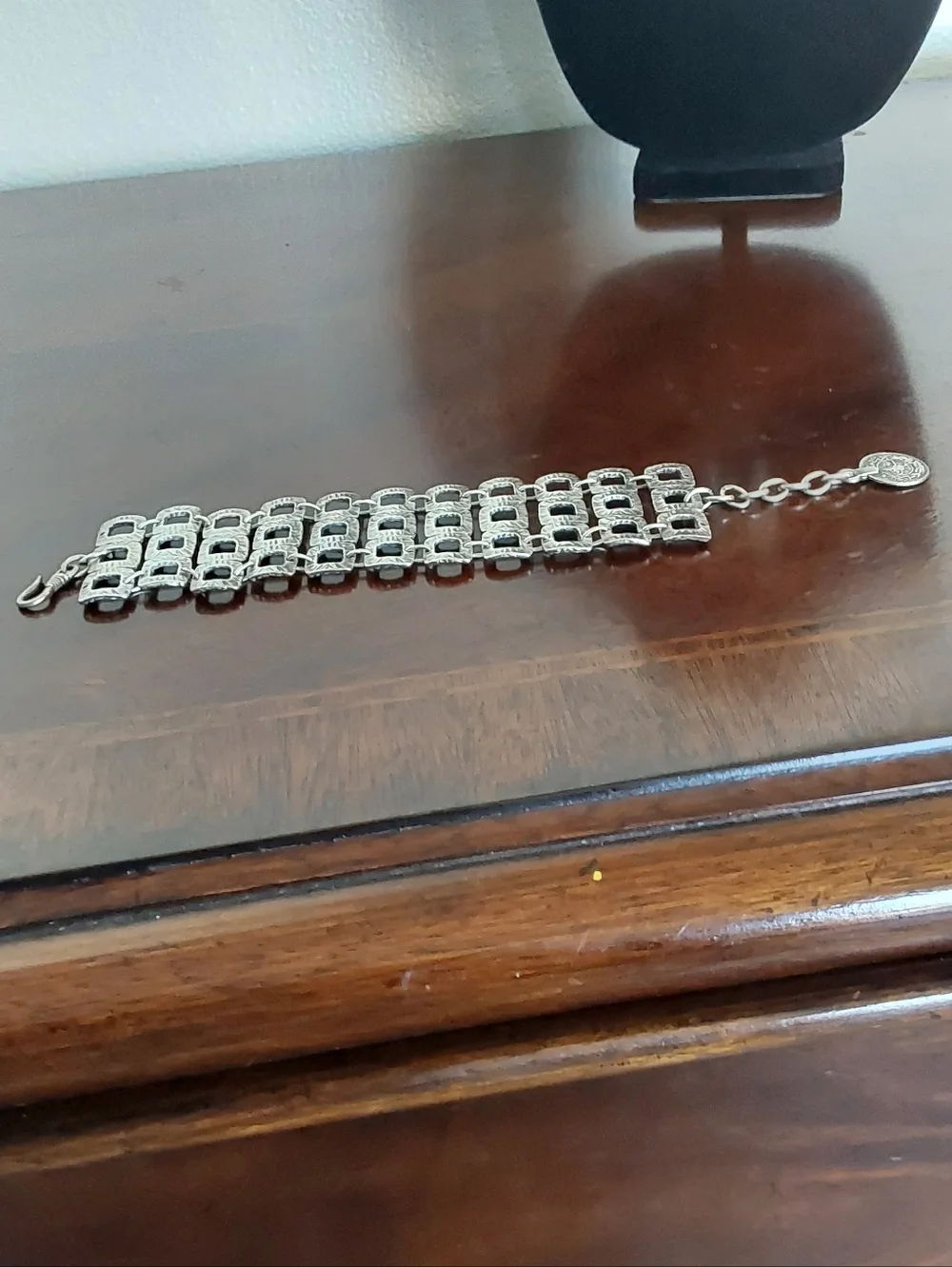 Men's Silver-Tone Link‎ Coin Dangle Bracelet